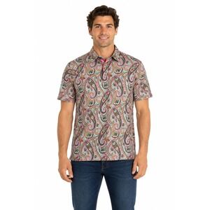 Tommy Hilfiger Short Sleeve Polo Shirt Men L 100% Cotton Pink Paisley Retro Golf